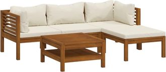vidaXL Muebles De Jard&iacute;n 5 Pzas Cojines Crema Madera Maciza De Acacia Vidaxl