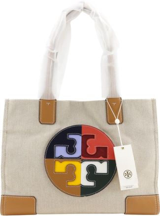 Tory Burch Beige Canvas Leather Tote Bag (Pre-Owned)