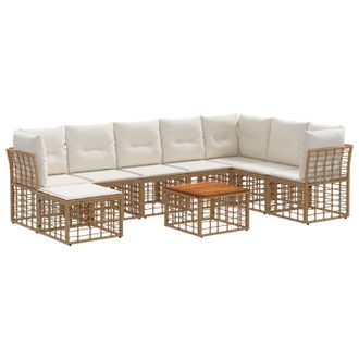 vidaXL Conjunto De Sof&aacute;s De Exterior 9 Pcs Natural Y Crema Poli&eacute;ster Vidaxl