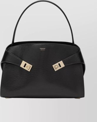 Ferragamo leather hug m handbag with metal accents