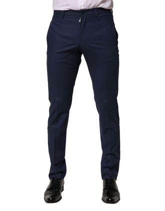 Dolce & Gabbana Mens Dark Blue Wool Dress Formal Pants Virgin Silk Elastane