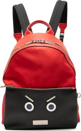 Fendi Black Red Color Nylon Leather Backpack Basket (Pre-Owned)