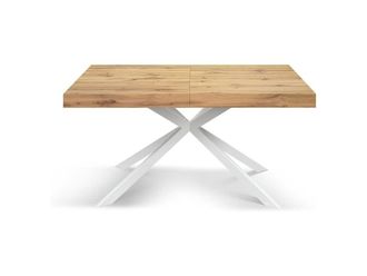 Konte Design Mesa de madera, acabado roble, base blanca x, extensible 140x90