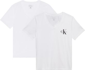 Calvin Klein Jeans T-Shirt CALVIN KLEIN JEANS A- Logo VN 2 pack Tee, Damen, Gr. XXL (46), weiss (brilliant wei&szlig;), Single Jersey, Obermaterial: 100% Baumwolle, unifarben,
