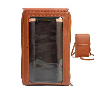 Generic Touchscreen Mobile Pouch - Small Sling Purse, PU Leather Zipper Bag, Card Slot Holder, Lightweight Compact Design | For Phone, Keys, Lipstick, Money, 