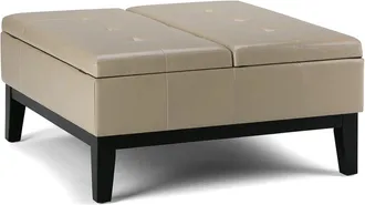 Simpli Home Dover 36In Contemporary Square Coffee Table Storage Ottoman