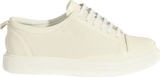 Desa Womens Leather Trainers - Elastic Laces, Flat Heel | White - 36
