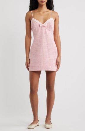 LoveShackFancy Florencio Sleeveless Tweed Minidress in Pink Hibiscus at Nordstrom, Size 14