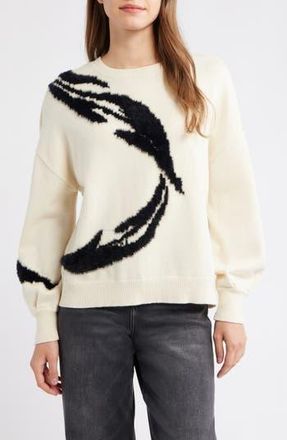 Wit & Wisdom Mixed Media Blouson Sleeve Sweater in Ivory/Black at Nordstrom Rack, Size X-Large