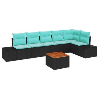 vidaXL Set Divano Da Giardino 7 Pz Nero E Turchese Vidaxl