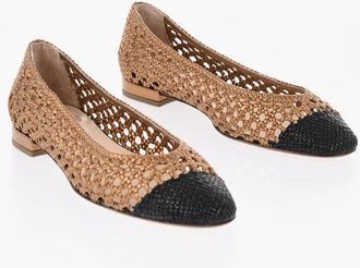Francesco Russo Crochet Leather Ballet Flats with Contrasting Toe size 35,5