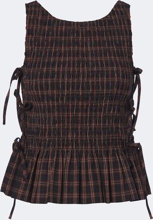 Ganni Checked shirred cotton top