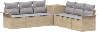 vidaXL Juego De Sof&aacute; 7 Uds. Beige Y Gris Claro Rat&aacute;n Sint&eacute;tico Y Acero Vidaxl