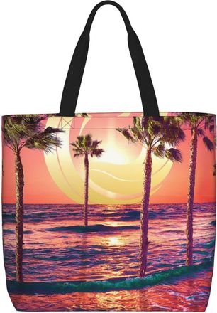Generic Women Handbag Sunset Coconut Tree Handbag Casual Reusable Ladies Purse, For Daily, School, Work, Swim, Wedding
