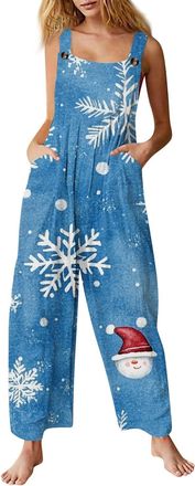 Generic Xmas Onesies Christmas Jumpsuit for Women UK Santa Claus Print Dungarees Snowman Print Tunic Long Overall High Waist Slim Fit Fitness Onsies Romper Wi