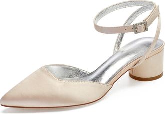 Generic Wedding Sandals Womens Low Block Heels Sandals Bridal Pointed Toe Slingback Ankle Strap Dress Party Heels 4.5,Champagne,5 UK