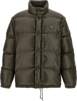 Prada Gray Recycled Polyamide Full-Length Mens Jacket