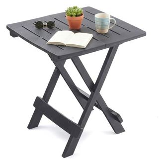 Dmora Mesa De Jard&iacute;n Elpino, 2 Plazas, Largo M&aacute;x 44 Cm Hecho En Italia, Acabado Liso, 44x44x50h Cm Negro Antracita