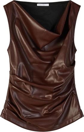 Patrizia Pepe Tops, Dames, Bruin, S, Leer, Top met bustier en draperie