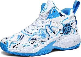 Generic Unisex Basketball Shoes Anti Slip Breathable Fashionable Graffiti Sports Training Boots Walking Shoes(Blue,5.5 UK)