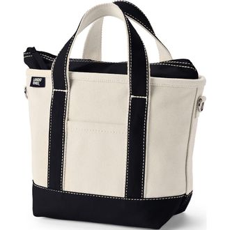 Lands End Zip Top Canvas Tote Bag in Natural/black at Nordstrom, Size Small