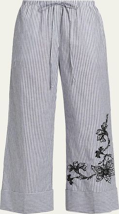 Kobi Halperin Callie Embroidered Striped Wide-Leg Pants