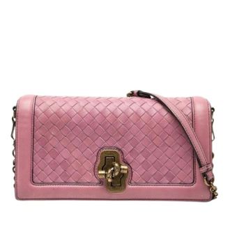 Bottega Veneta Pre-owned Cross Body Bags, female, Pink, Size: ONE SIZE Pre-owned Woven Leather Crossbody Bag