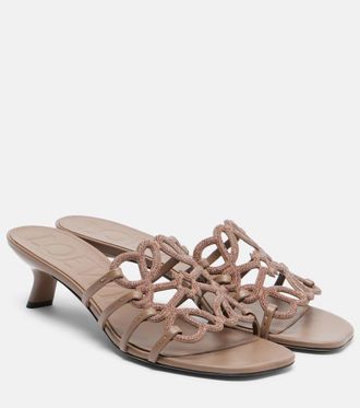 Loewe Petal Anagram embellished suede mules