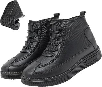 Generic Womens Fleece Thickened Warm Cotton Shoes, Warm Fleece Winter Cotton Shoes, Slip On Leather Ankle Booties with Side Zipper Casual Boots for Winter (7.