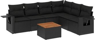 vidaXL Vidaxl - Set De Comedor De Jard&iacute;n 7 Pzas Y Cojines Rat&aacute;n Sint&eacute;tico Negro