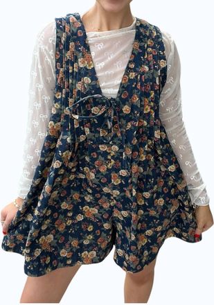 Bibi Washed Floral Denim Romper In Blue