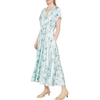 Vince Floral Crushed Satin Dress in Pale Lagoon at Nordstrom Rack, Size Medium