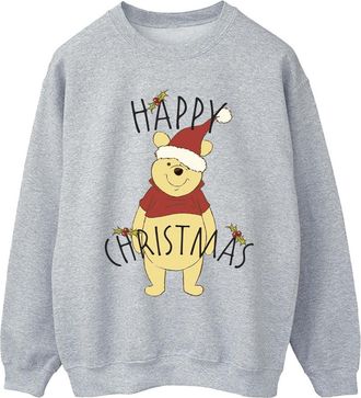 Disney Heren Winnie De Poeh Vrolijk Kerstmis Holly Sweatshirt (Sportgrijs)