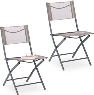 Relaxdays Relaxdays - Set 2 Sillas Jard&iacute;n, Asiento Plegable Terraza, Balc&oacute;n, Silla Camping Metal 120 Kg, Resisten Intemperie, Marr&oacute;n