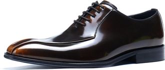 Generic Mens Patent Leather Formal Shoes Lace Up Wedding Business Shoes Low Block Heel Vintage Dress Shoe,Gold,8.5 UK