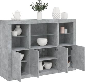 vidaXL Aparador Con Luz Led 3 Pzas Madera De Ingenier&iacute;a Gris Hormig&oacute;n Vidaxl