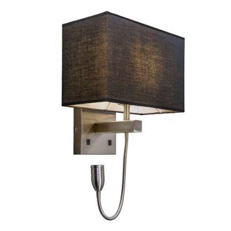 QAZQA Moderno L&aacute;mpara De Pared De Acero Con Pantalla Negra Y Brazo De Lectura Con Led - Bergamo Textil /acero Cuadrada /rectangular Incluye Led Max. 1 X 3 W