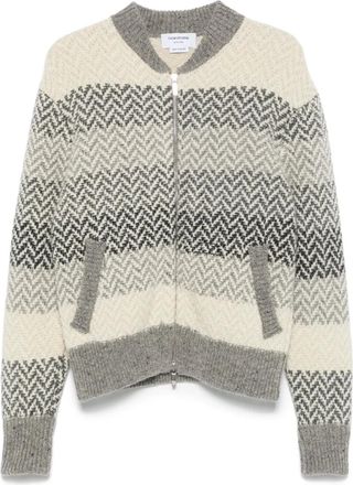 Thom Browne Bomber a righe in jacquard con motivo a spina di pesce - Grigio