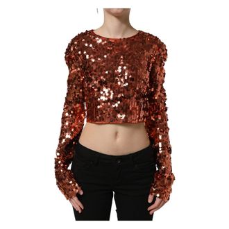 Dolce & Gabbana Sequined Crop Top - female - Dolce & Gabbana - Blouses - Red - XS - Blouses & Shirts