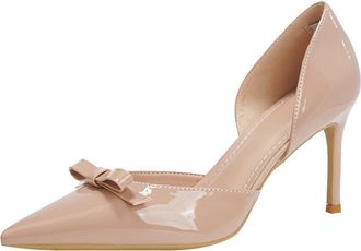 Generic Women Pointed Toe High Heels Sexy Pumps Stilettos 10 CM Patent Leather Bow Side Cut-Out for Bride Prom Party (6.5) Pink