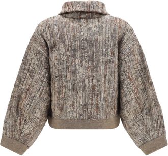Brunello Cucinelli Womens Perforated Zip Cardigan Beige Multi Mohair; Polyamide; Polyester Sweater