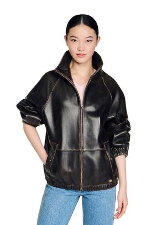 Sandro Distressed leather jacket in Brown at Nordstrom, Size 40 Eu