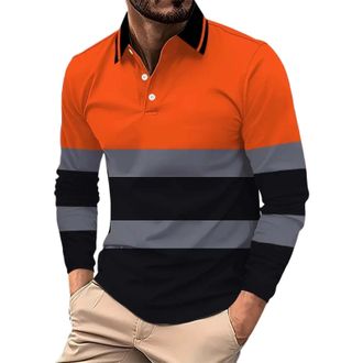 Generic Long Sleeve Polo Shirt Mens with Pocket Cotton Denim Collar Golf Tops Mens Stylish Polo Cotton Long Sleeve Contrasting Color Regular Top Golf Shirt Ca