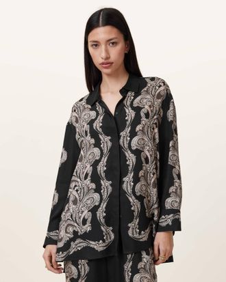 AllSaints Womens Lyocell Bernie Printed Relaxed Fit Shirt, Size: UK 14/US 10