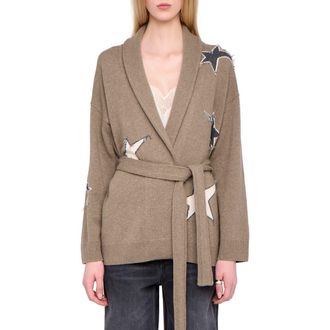 Zadig&Voltaire Outline Stars Merino Wool & Cashmere Cardigan in Latte at Nordstrom, Size Medium