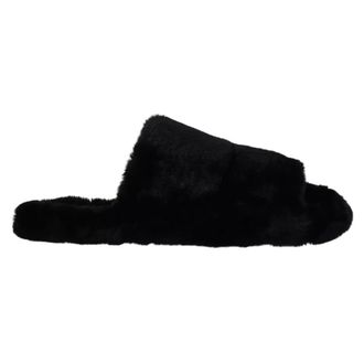 Dolce & Gabbana Black Polyester Faux Fur Sandals