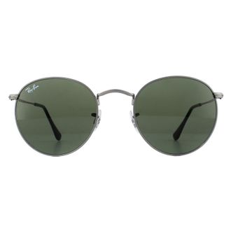 Ray-Ban Round Matt Gunmetal Green Sunglasses in Grey
