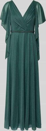 Vera Mont Maxikleid in Glitzer-Optik mit V-Ausschnitt in Dunkelgruen, Gr&ouml;&szlig;e 40