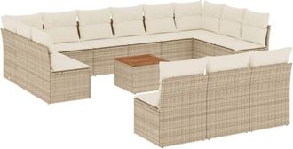 vidaXL Set Sof&aacute;s De Jard&iacute;n 14 Pzas Con Cojines Rat&aacute;n Sint&eacute;tico Beige Vidaxl