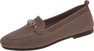 Generic Womens Ballet Flats Knit Comfortable Pumps Shoes Solid Color Smart Breathable Lightweight Comfortable Slip On Walking Shoes Casual Outdoor Khaki